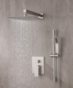 Blue Ocean Shower System, 10 Inch Rainfall Showerhead with Adjustable Angle Slide Bar and Handheld Spray, 2-Function Wall Mounted Faucet Set